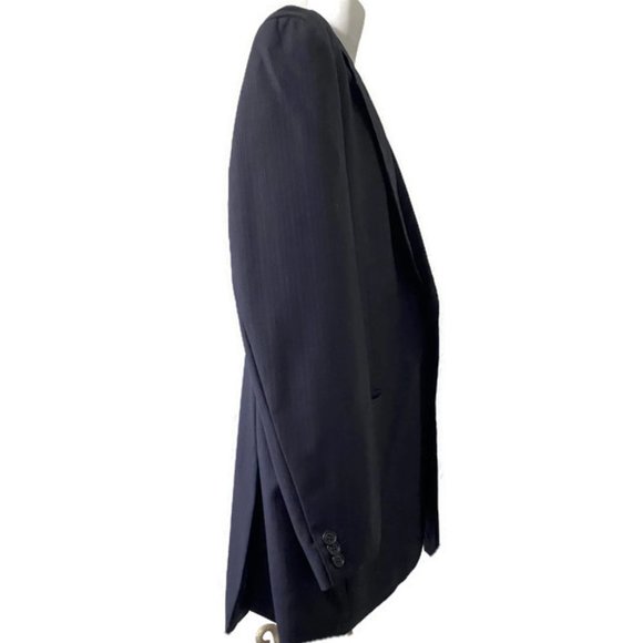 Adolfo International Men 100% Wool Blue Pinstriped Blazer Jacket Size 46R 40W - Picture 7 of 13